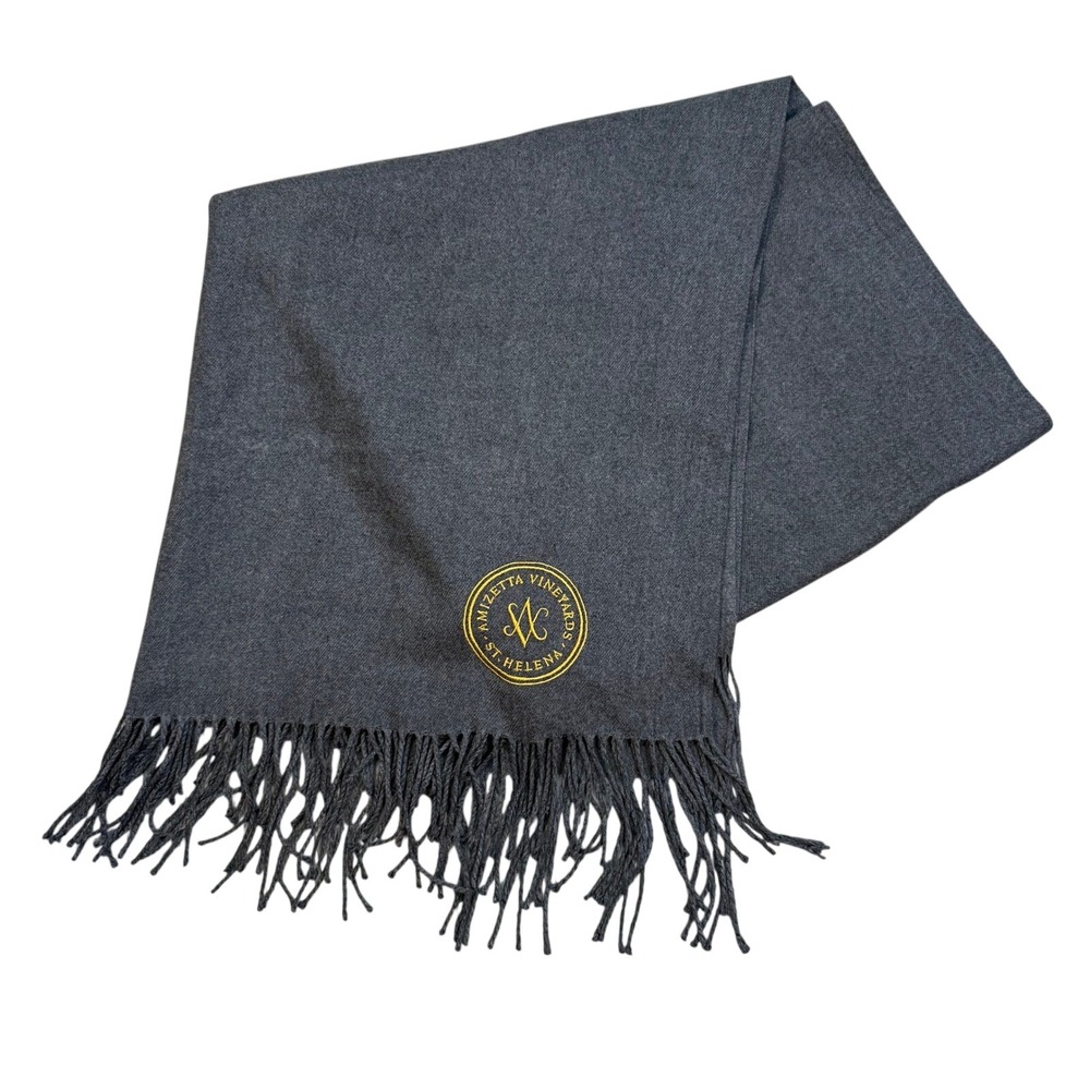 100% Cashmere Scarf Gray‎ Fringe Soft Luxury Wrap Germany Embroidery Winery Logo